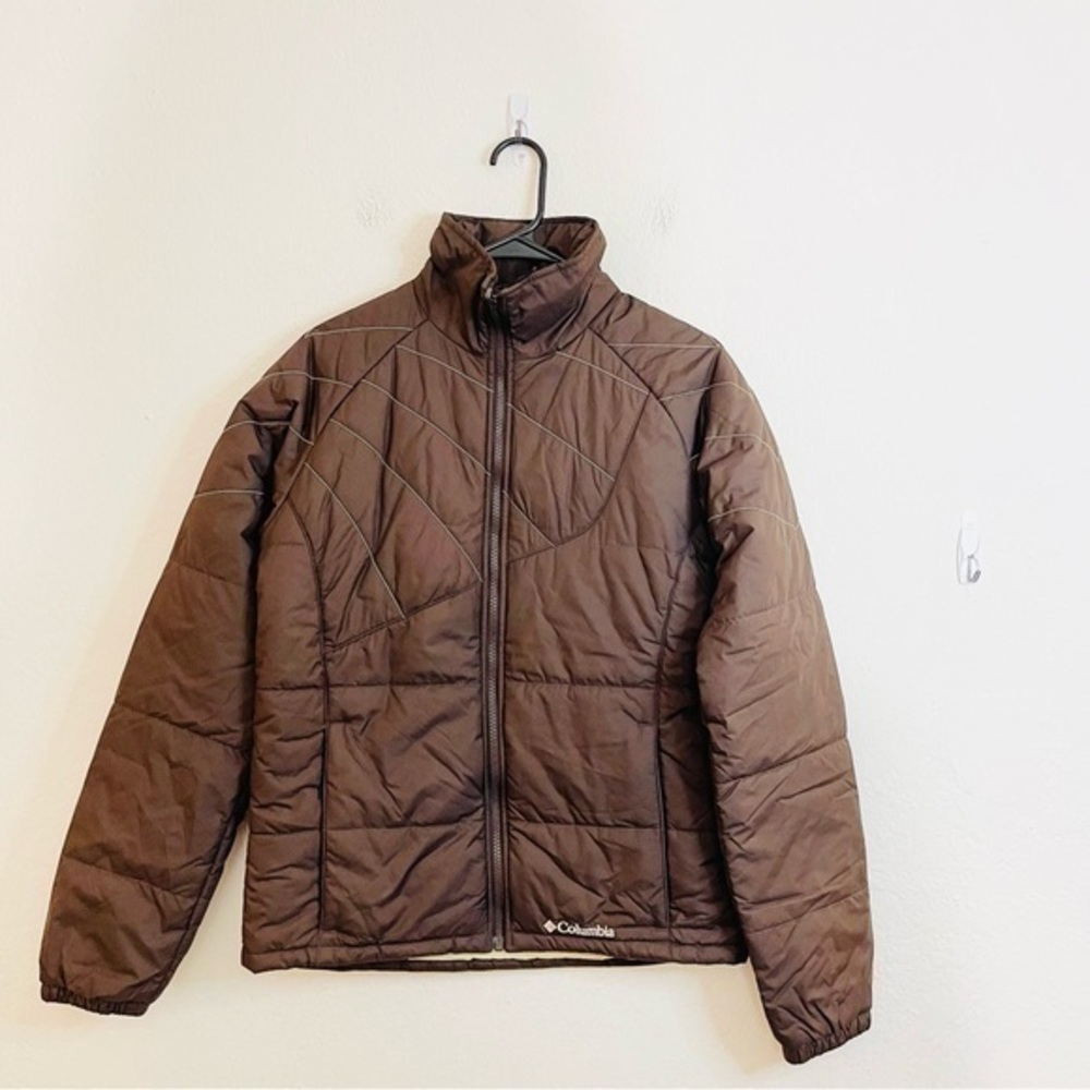 Columbia Puffer Quilted Full Zip Girls Jacket 10/12 Brown Pockets